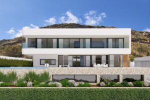 Villa di lusso contemporanea a più livelli con piscina e vista panoramica.