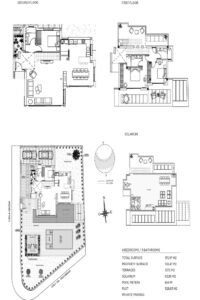 Planimetria dettagliata di una moderna villa residenziale con piscina, terrazze e solarium.